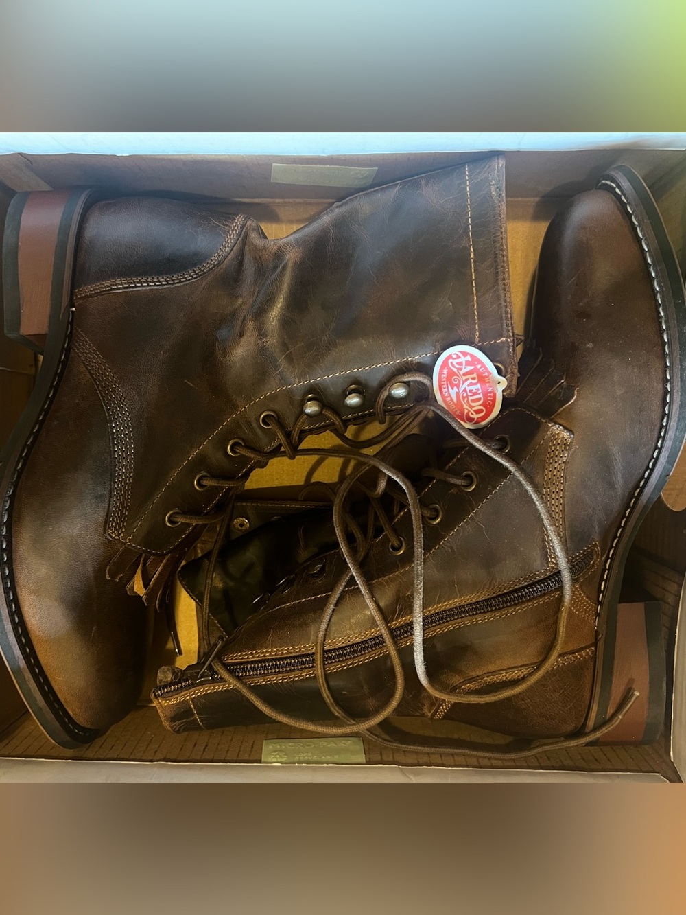 Frye Brown Leather Lace-Up Combat Boots